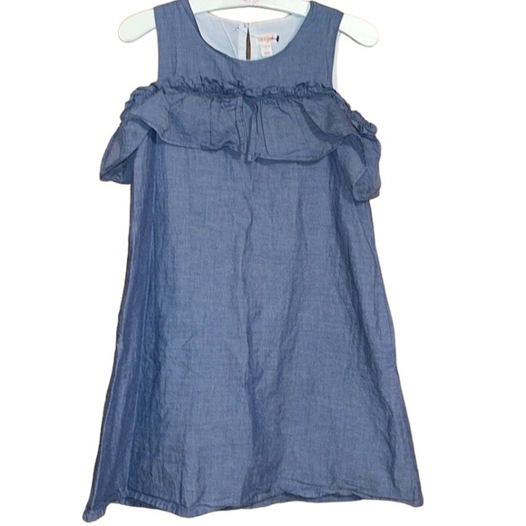 •CAT & JACK•DENIM CHAMBRAY TANK TOP RUFFLE CHEST 100% LINED DRESS SIZE 10/12 EUC - Picture 1 of 9